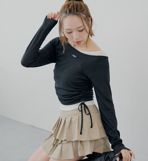  「ワンショルレイヤードTシャツ」|Tシャツ・カットソー|ブラック