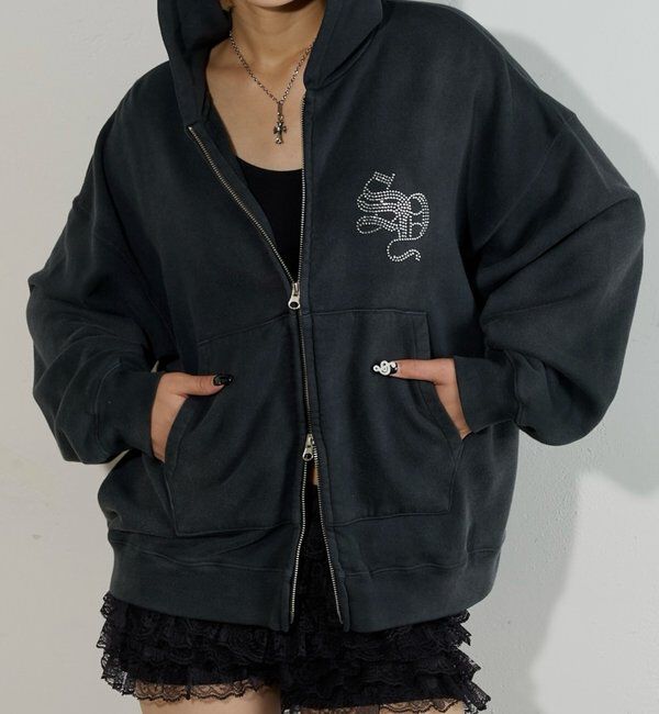  「【SLOPPY】RHINESTONE ZIP HOODIE」|パーカー|