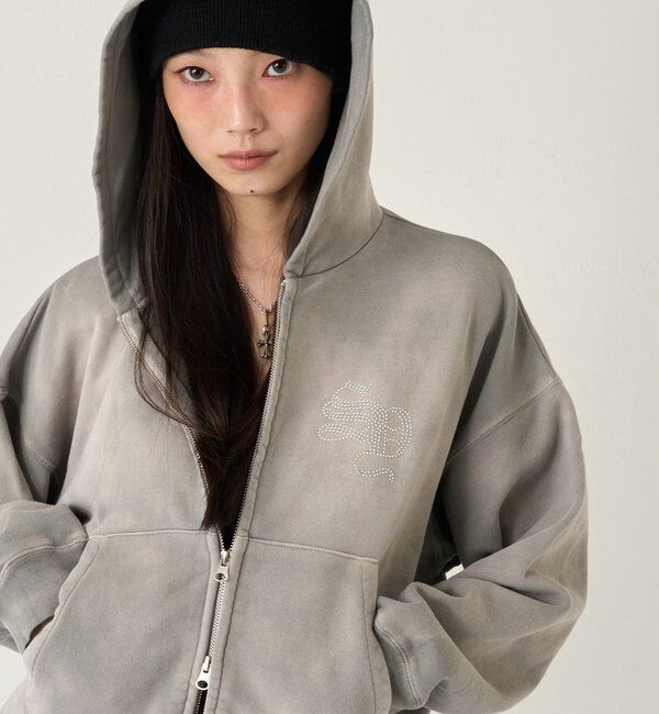 「【SLOPPY】RHINESTONE ZIP HOODIE」|パーカー|グレー