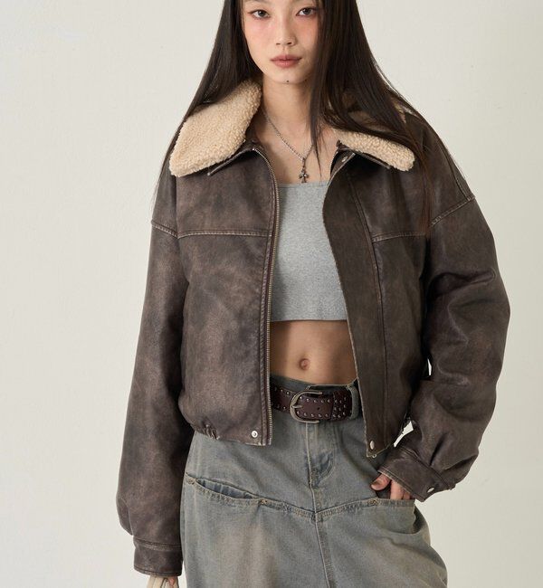  「3-WAY VINTAGE-LIKE LEATHER BOA BLOUSON」|ブルゾン・スタジャン|
