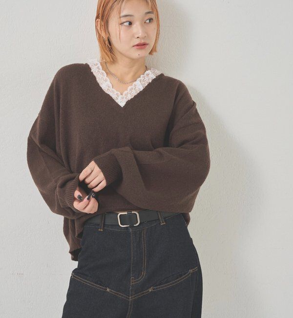  「レースVネックニット」|ニット・セーター|