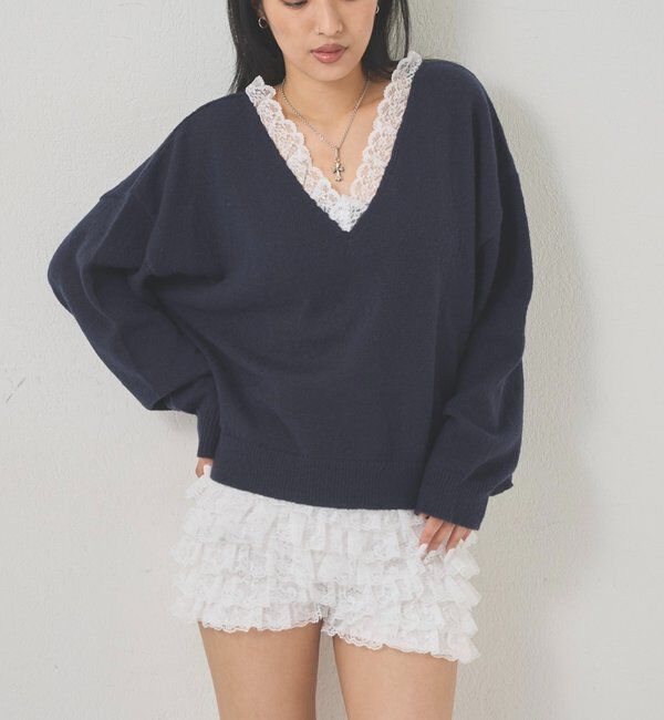  「レースVネックニット」|ニット・セーター|