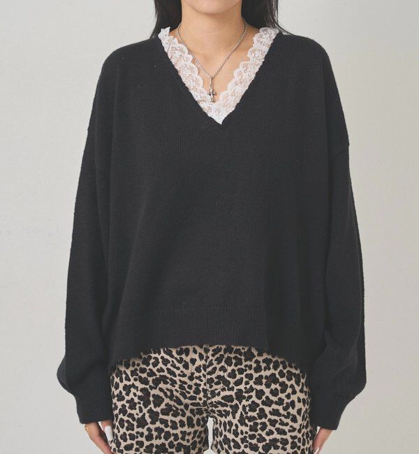  「レースVネックニット」|ニット・セーター|