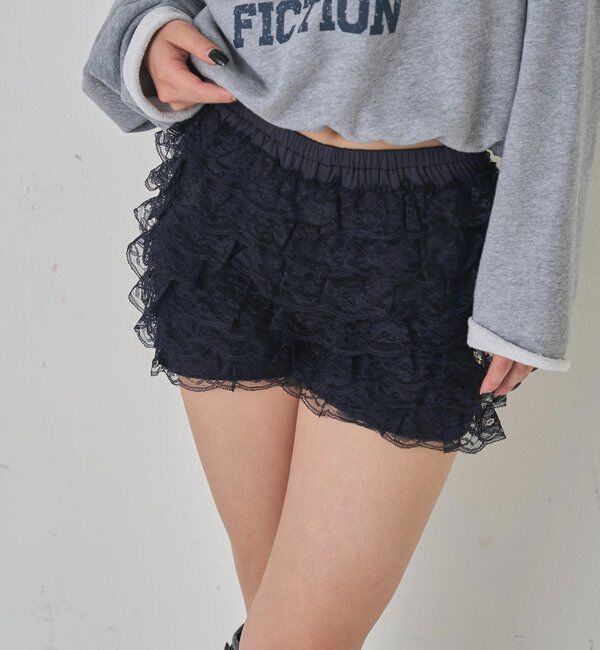  「LACE SHORTS/レースショートパンツ」|チノ|ネイビー