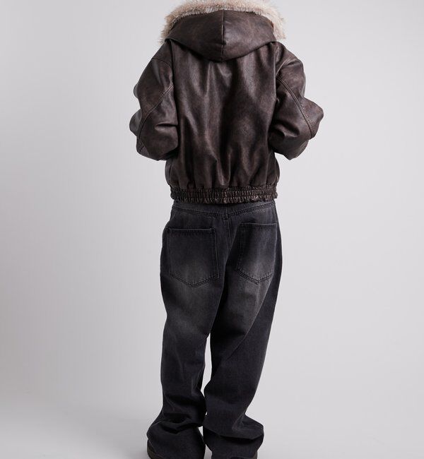  「【2way/ファー取り外し可能】ヴィンテージライクレザーファーフードブルゾン」|ブルゾン・スタジャン|