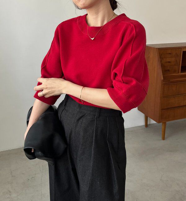  「スウェットライク半袖ニット」|ニット・セーター|