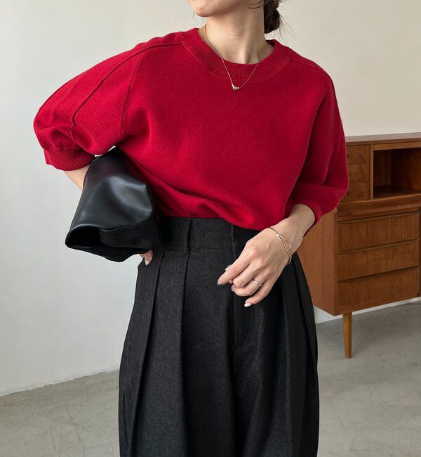  「スウェットライク半袖ニット」|ニット・セーター|