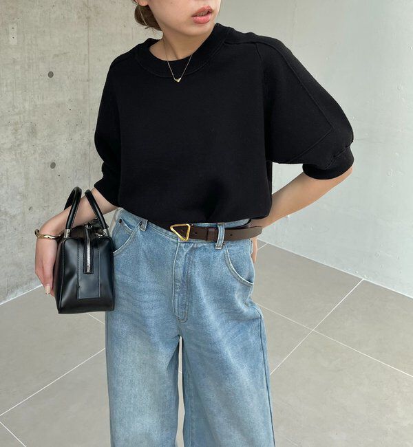  「スウェットライク半袖ニット」|ニット・セーター|