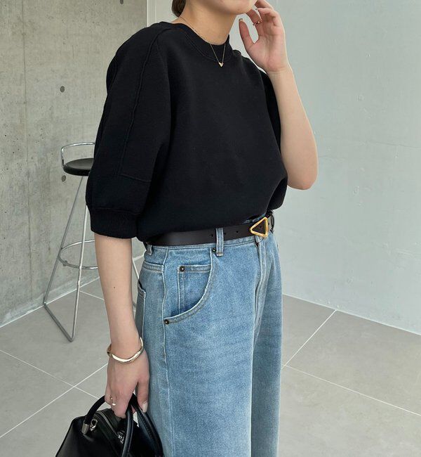  「スウェットライク半袖ニット」|ニット・セーター|