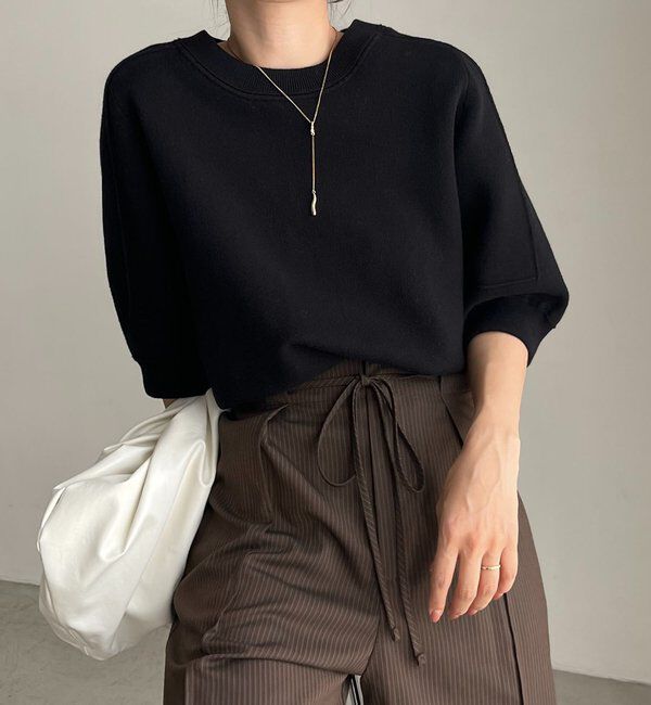  「スウェットライク半袖ニット」|ニット・セーター|
