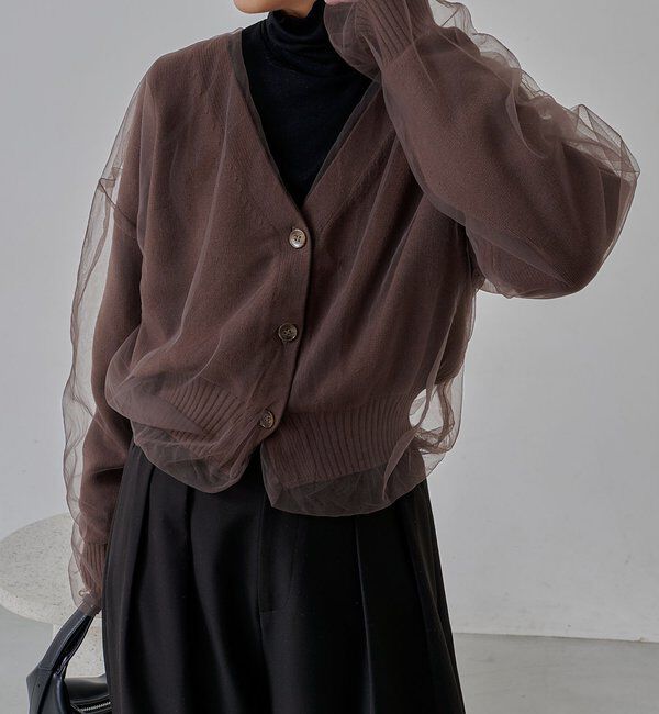  「【1枚で着映え】チュールレイヤードカーディガン」|カーディガン|