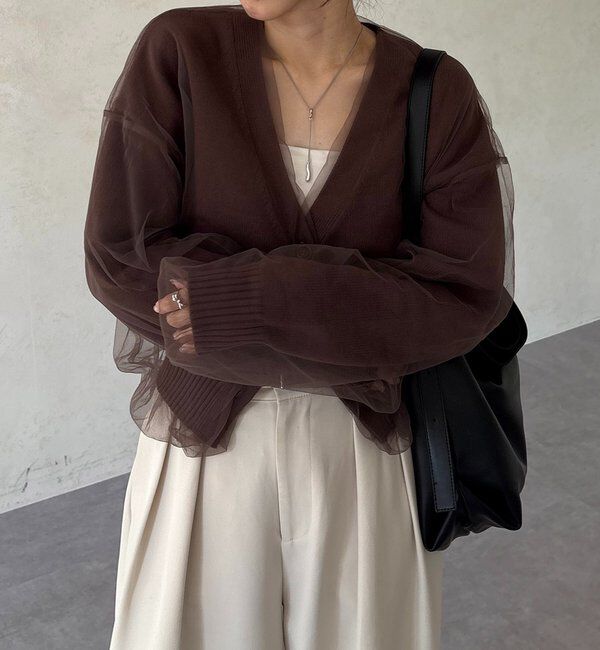  「【1枚で着映え】チュールレイヤードカーディガン」|カーディガン|