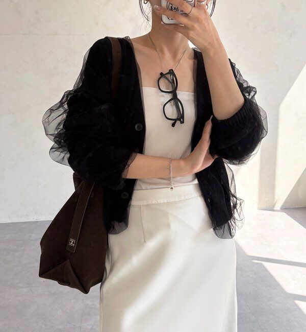  「【1枚で着映え】チュールレイヤードカーディガン」|カーディガン|