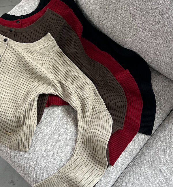  「【新色/オフホワイト】【前後2WAY】カーブスリーブリブニット」|カーディガン|