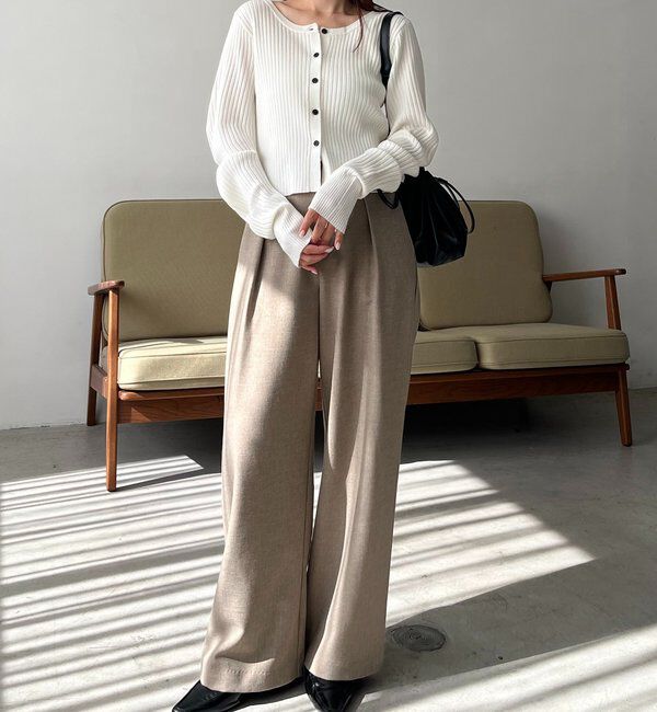  「【新色/オフホワイト】【前後2WAY】カーブスリーブリブニット」|カーディガン|