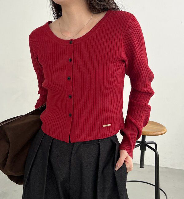  「【新色/オフホワイト】【前後2WAY】カーブスリーブリブニット」|カーディガン|