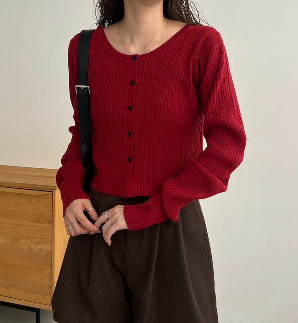  「【新色/オフホワイト】【前後2WAY】カーブスリーブリブニット」|カーディガン|