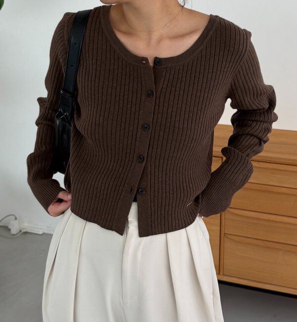  「【新色/オフホワイト】【前後2WAY】カーブスリーブリブニット」|カーディガン|