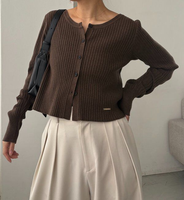  「【新色/オフホワイト】【前後2WAY】カーブスリーブリブニット」|カーディガン|