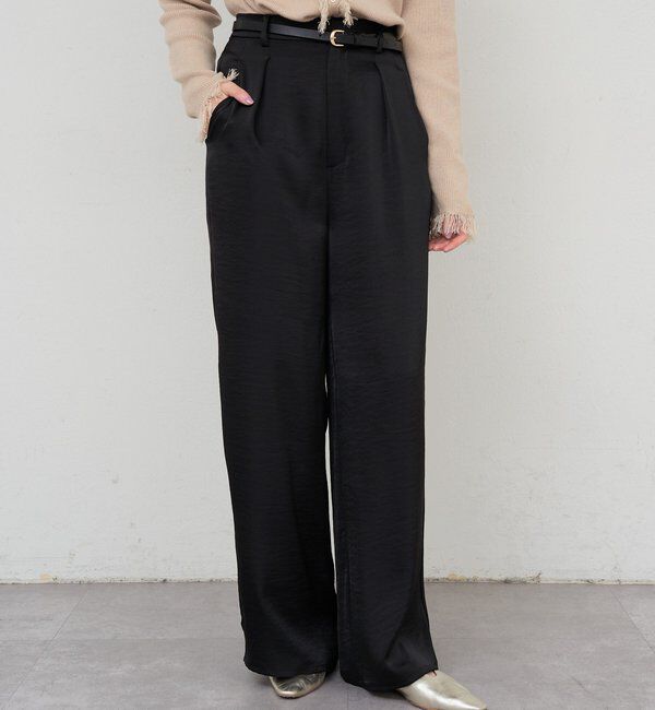  「サテンワイドパンツ」|チノ|ブラック