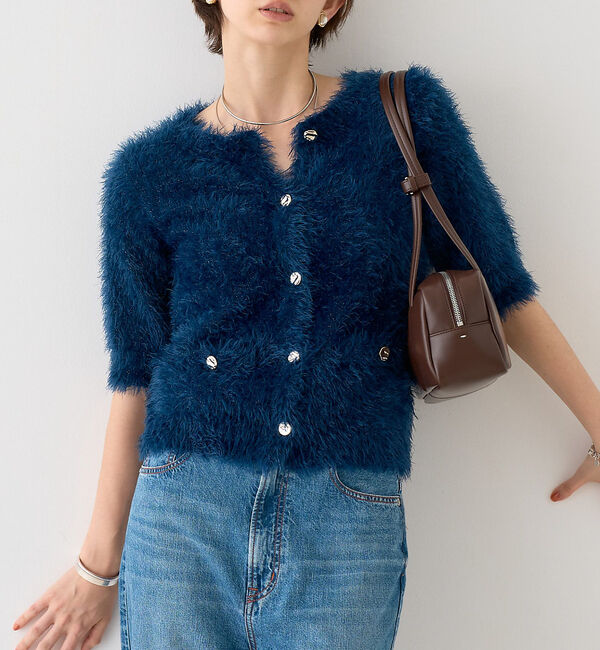 Rouge vif「【一部店舗限定】ハーフスリーブシャギーニットカーディガン」|ニット・セーター|ネイビー