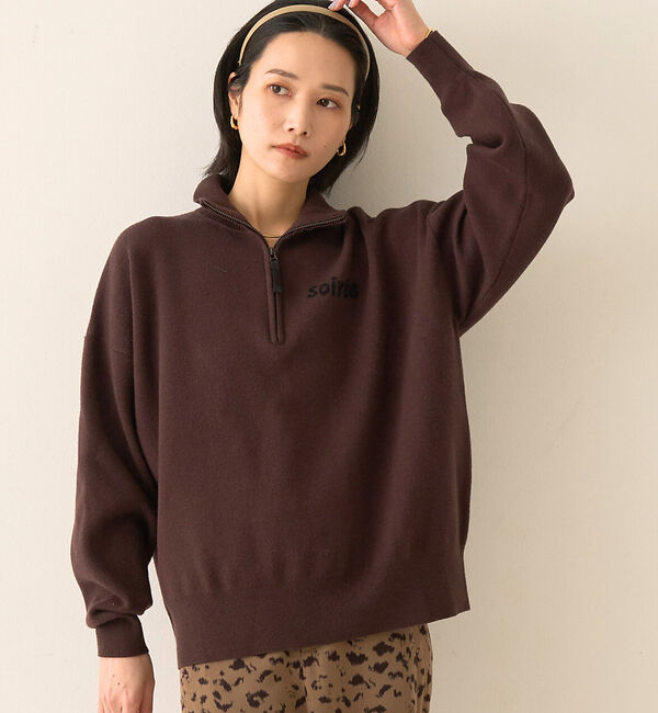 Rouge vif「ハーフジップロゴニットプルオーバー」|ニット・セーター|ブラウン