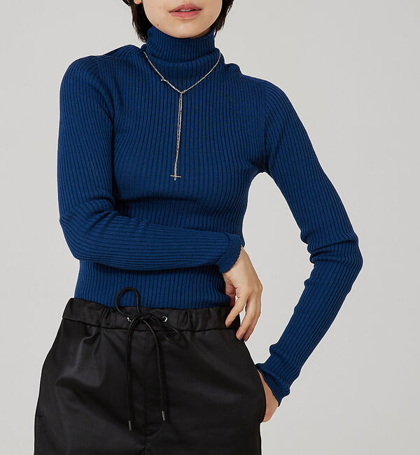 qualite「【日本製/2023AW】シームレスタートルニット」|ニット・セーター|ブルー