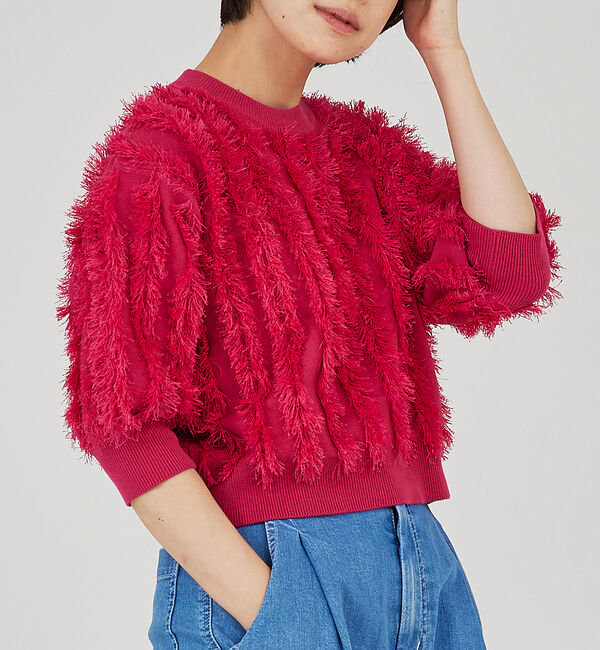 qualite「フリンジニットプルオーバー」|ニット・セーター|ピンク