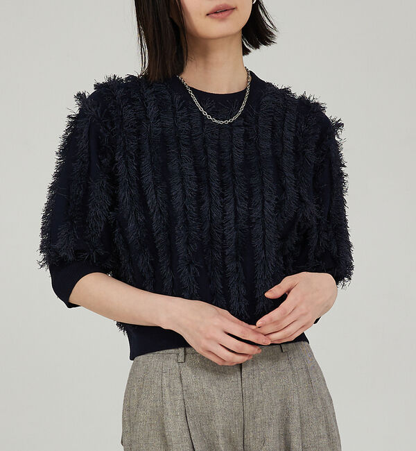 qualite「フリンジニットプルオーバー」|ニット・セーター|ダークネイビー