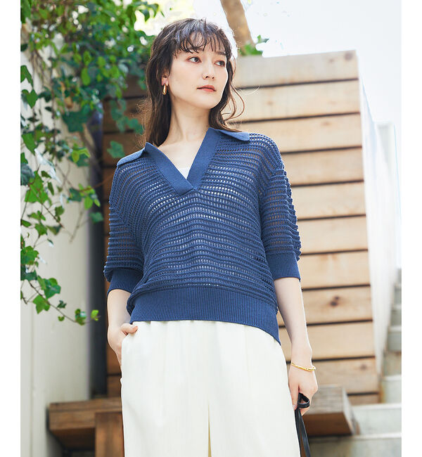 qualite「ガーターポロ襟ニット」|ニット・セーター|