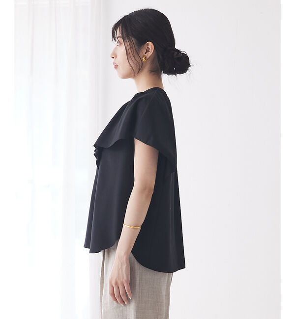 qualite「ラッフルカラーVネックブラウス」|シャツ・ブラウス|