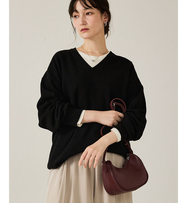 qualite「ウールVネックプルオーバー」|ニット・セーター|ブラック