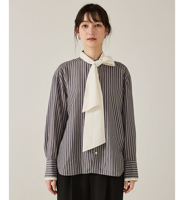 qualite「【ボウタイ取り外し可能】クレリックボウタイブラウス」|シャツ・ブラウス|