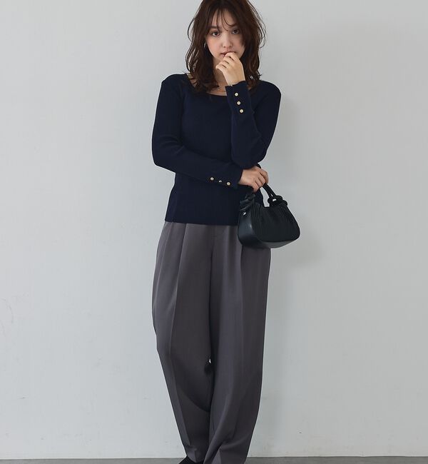 abahouse mavie「【袖ボタン】スクエアネックリブニット/きれいめ/セミオケ/通勤/春服【予約】」|ニット・セーター|