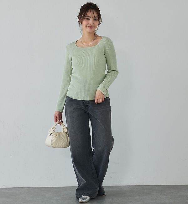 abahouse mavie「【袖ボタン】スクエアネックリブニット/きれいめ/セミオケ/通勤/春服【予約】」|ニット・セーター|