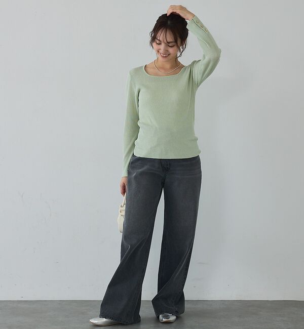 abahouse mavie「【袖ボタン】スクエアネックリブニット/きれいめ/セミオケ/通勤/春服【予約】」|ニット・セーター|