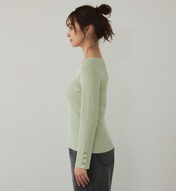 abahouse mavie「【袖ボタン】スクエアネックリブニット/きれいめ/セミオケ/通勤/春服【予約】」|ニット・セーター|