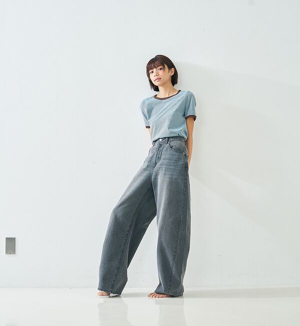 abahouse mavie「【オリジナル】ウォッシュドバレルジーンズ/大人カジュアル/カーブパンツ/春服【予」|デニム|