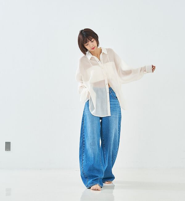 abahouse mavie「【オリジナル】ウォッシュドバレルジーンズ/大人カジュアル/カーブパンツ/春服【予」|デニム|