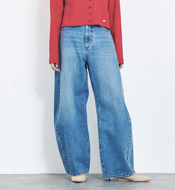 abahouse mavie「【オリジナル】ウォッシュドバレルジーンズ/大人カジュアル/カーブパンツ/春服【予」|デニム|サックスブルー