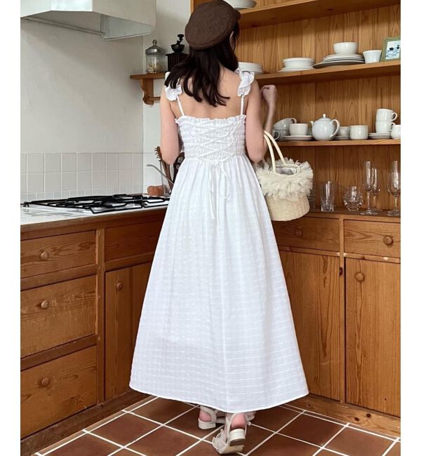  「フリルショルダーレースアップワンピ」|ワンピース|