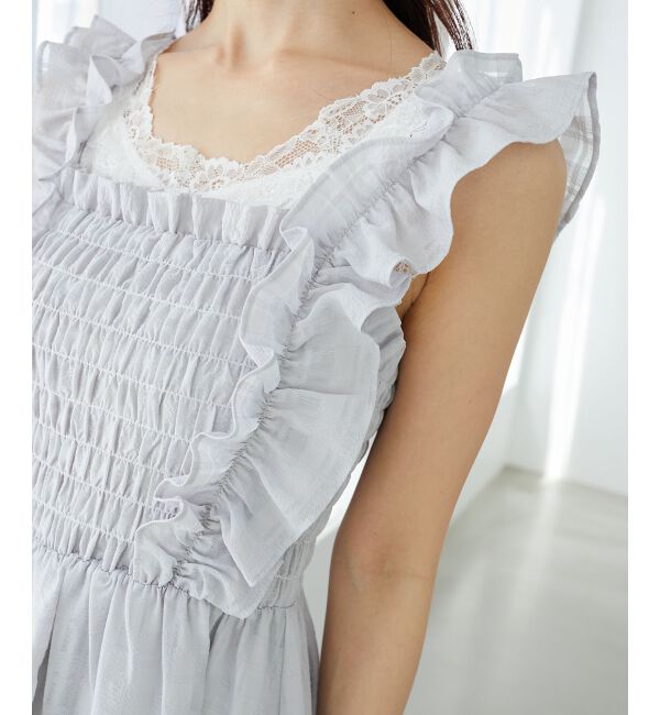  「フリルショルダーレースアップワンピ」|ワンピース|