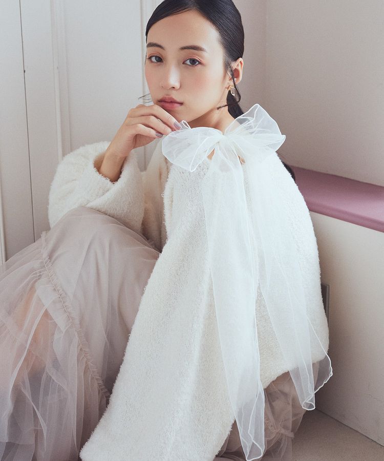 earth music&ecology「チュール肩リボンニットプルオーバー」|ニット・セーター|Ivory