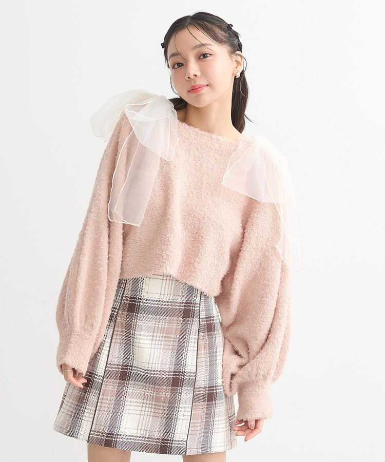 earth music&ecology「チュール肩リボンニットプルオーバー」|ニット・セーター|