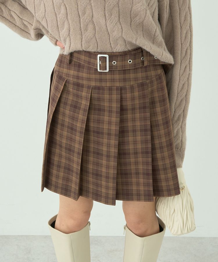 earth music&ecology「ベルト付きプリーツミニスカート」|スカート|