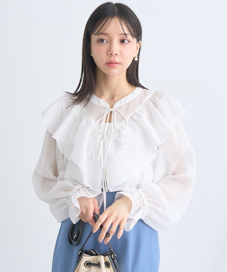 earth music&ecology「シアーラッフルショートボレロ」|シャツ・ブラウス|Ivory