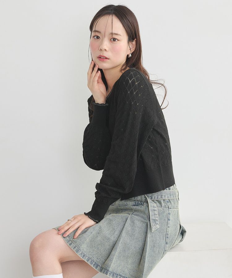 earth music&ecology「シアースカラップ透かし編みカーディガン」|カーディガン|