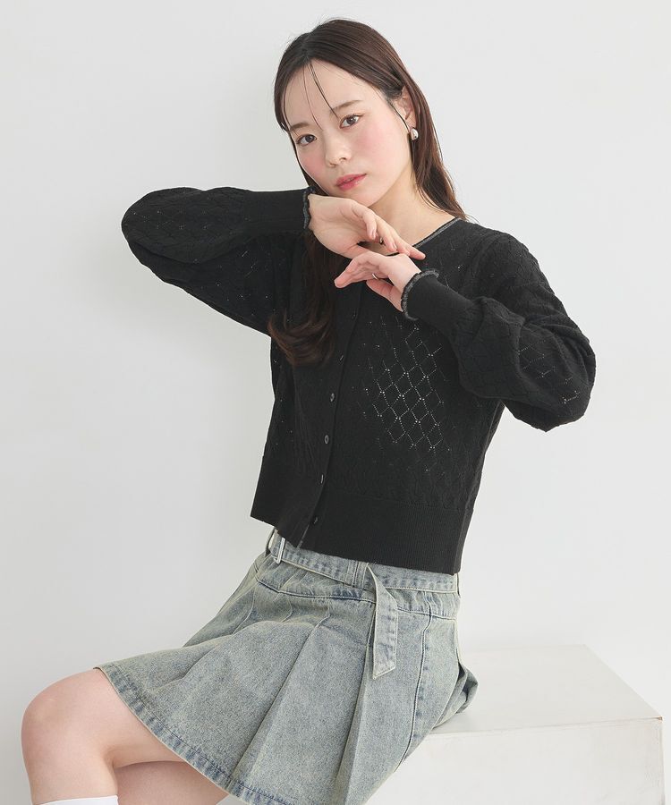 earth music&ecology「シアースカラップ透かし編みカーディガン」|カーディガン|