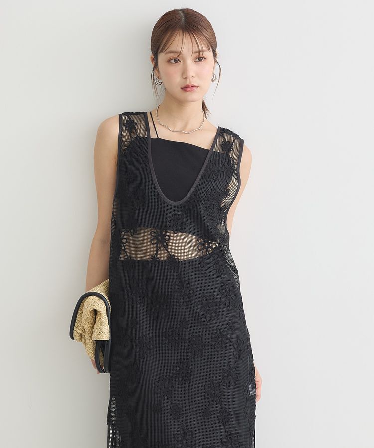 earth music&ecology「コード刺繍ベスト」|ワンピース|Black