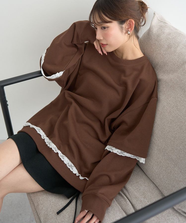 earth music&ecology「レーススウェットプルオーバー」|スウェット・ジャージ|Brown